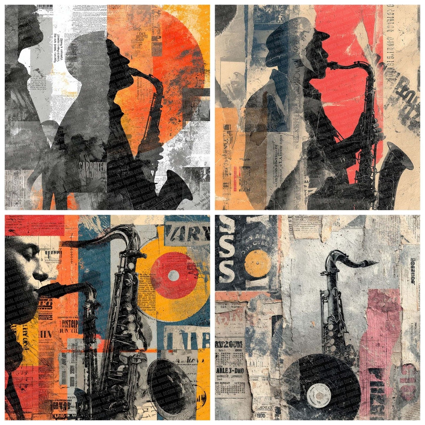 Jazz Collage Rip Digital Paper Pack (DDD002209)