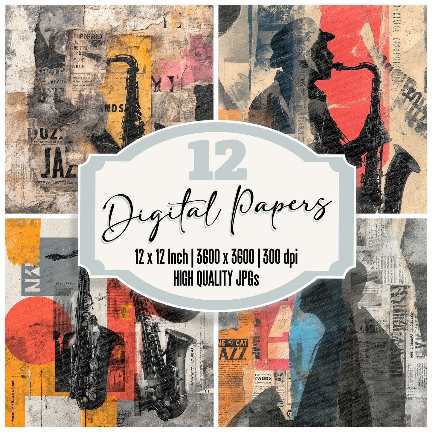 Jazz Collage Rip Digital Paper Pack (DDD002209)