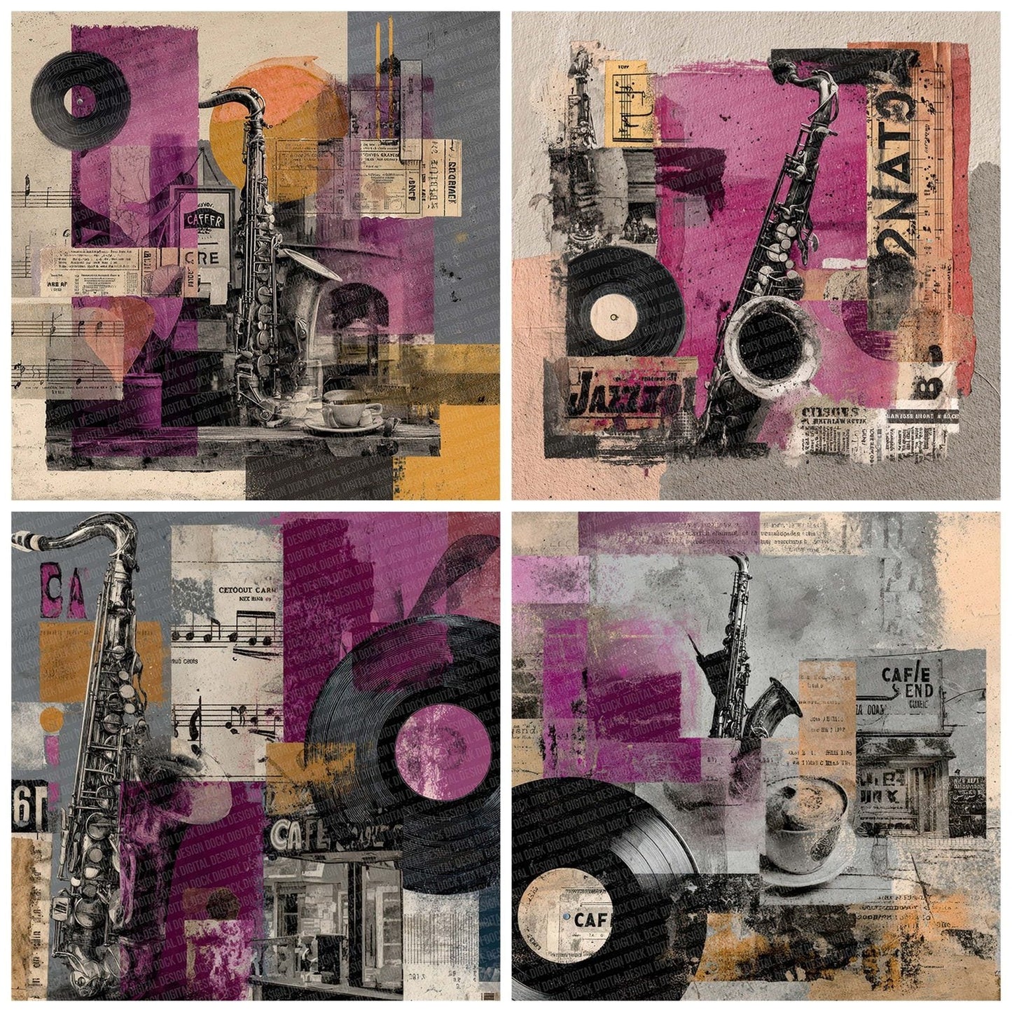 Jazz Vinyl Grunge Digital Paper Pack (DDD002210)