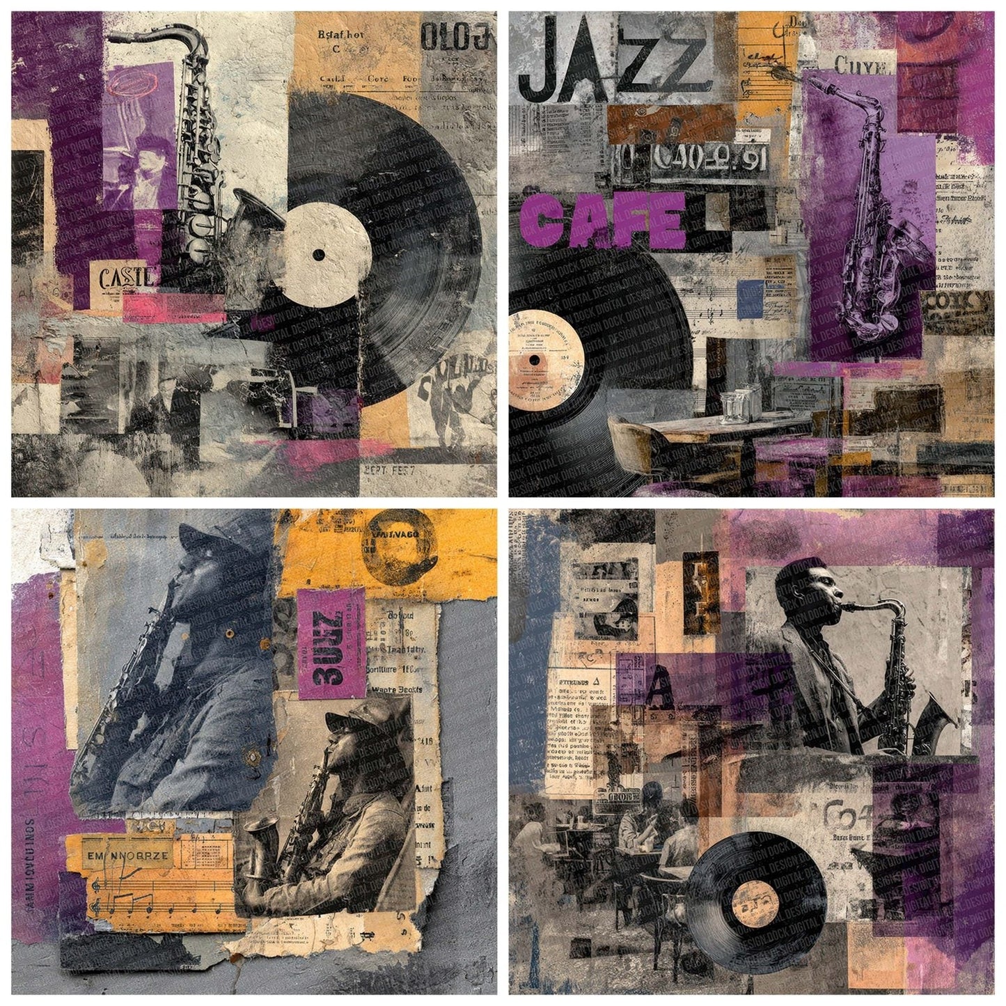 Jazz Vinyl Grunge Digital Paper Pack (DDD002210)