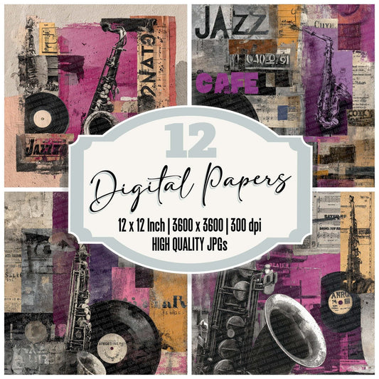 Jazz Vinyl Grunge Digital Paper Pack (DDD002210)