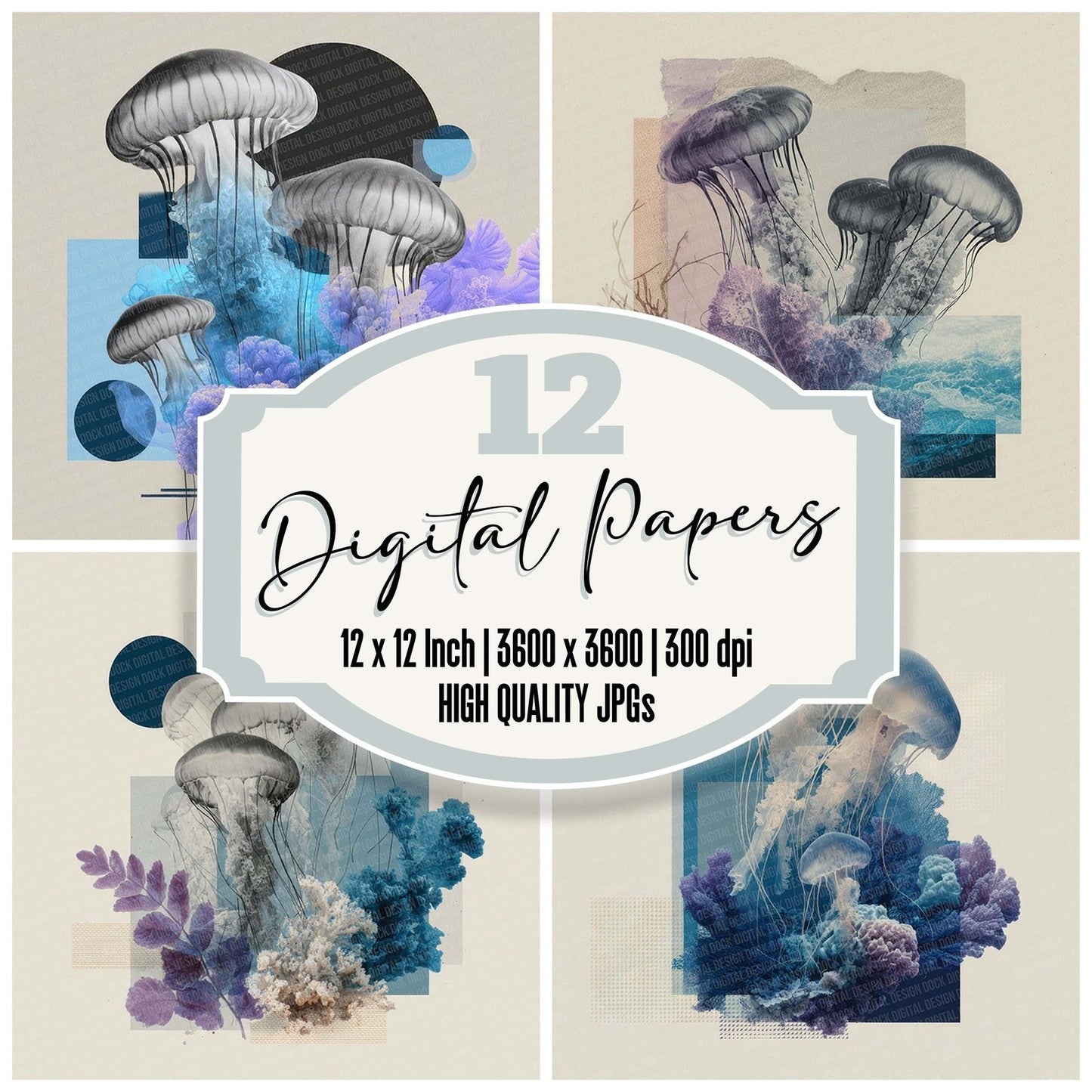 Jellyfish Ocean Moodboard Digital Paper Pack (DDD002214)