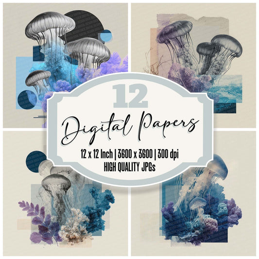 Jellyfish Ocean Moodboard Digital Paper Pack (DDD002214)