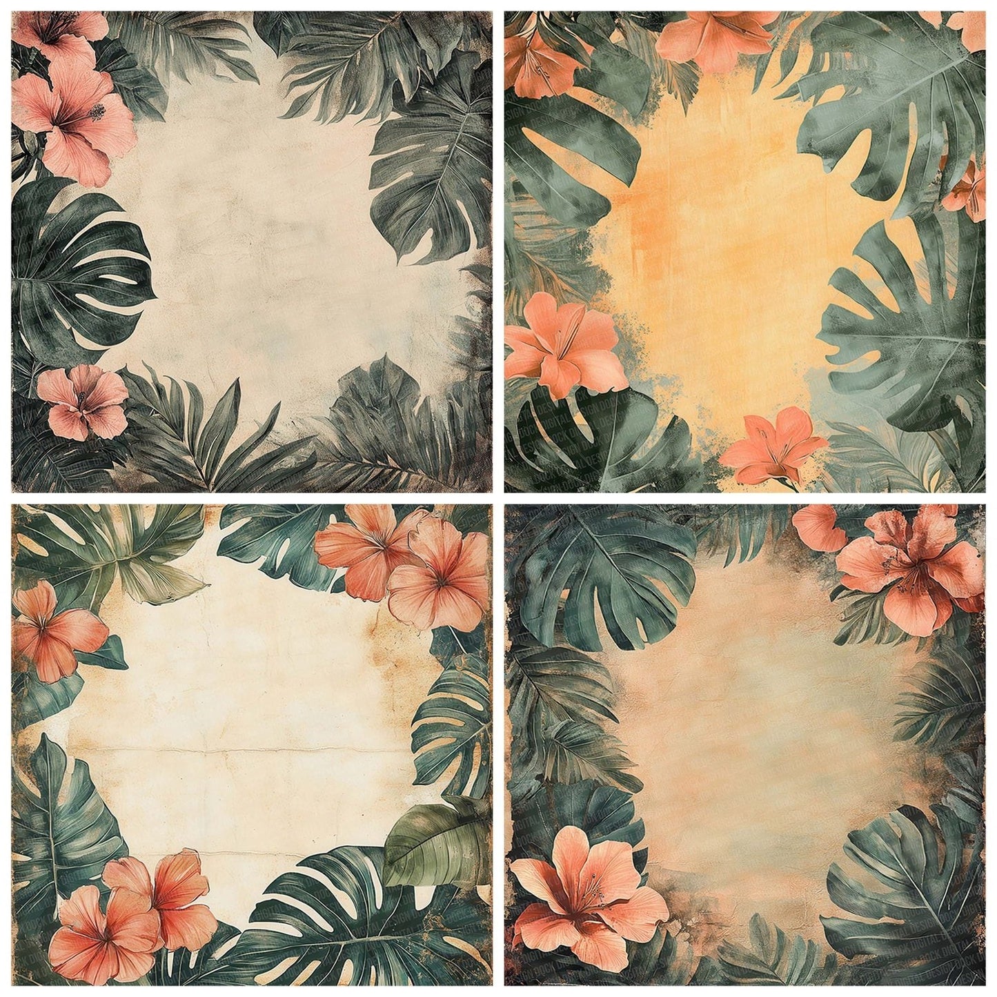 Jungle Floral Frame Digital Paper Pack (DDD002218)