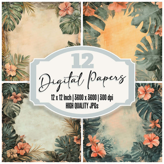 Jungle Floral Frame Digital Paper Pack (DDD002218)