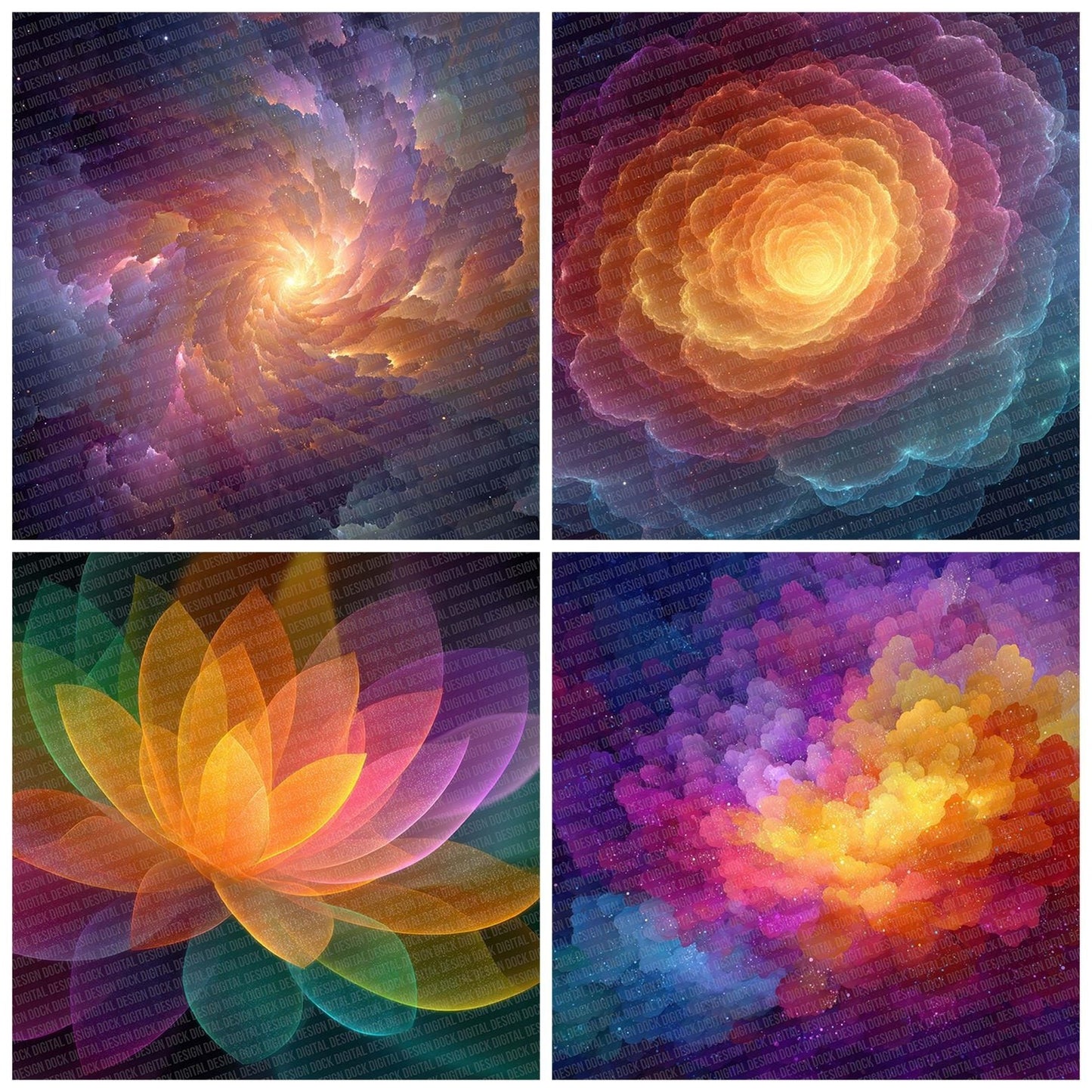 Kaleidoscope Flow Rainbow Floral Fusion Digital Paper Pack (DDD007662)