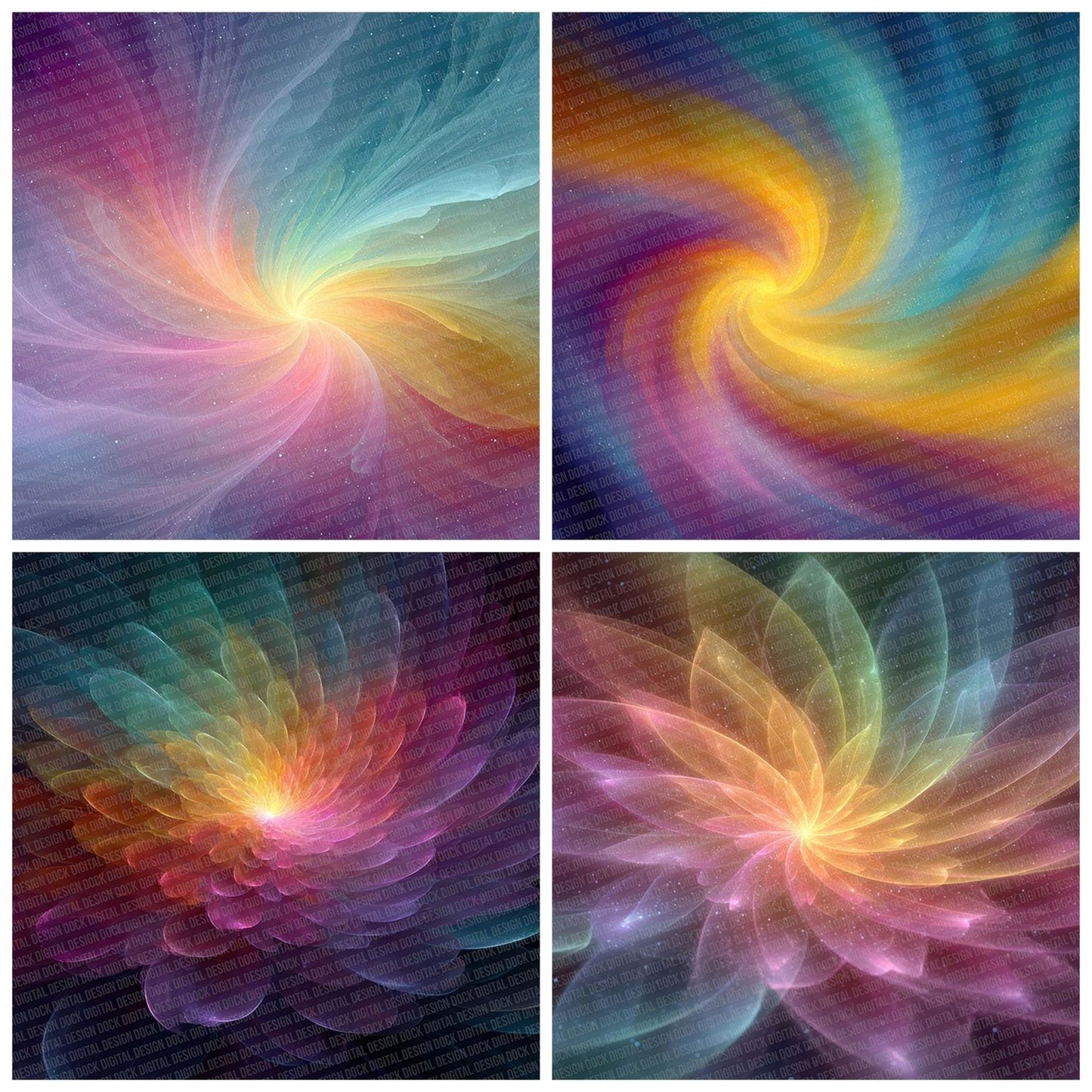 Kaleidoscope Flow Rainbow Floral Fusion Digital Paper Pack (DDD007662)