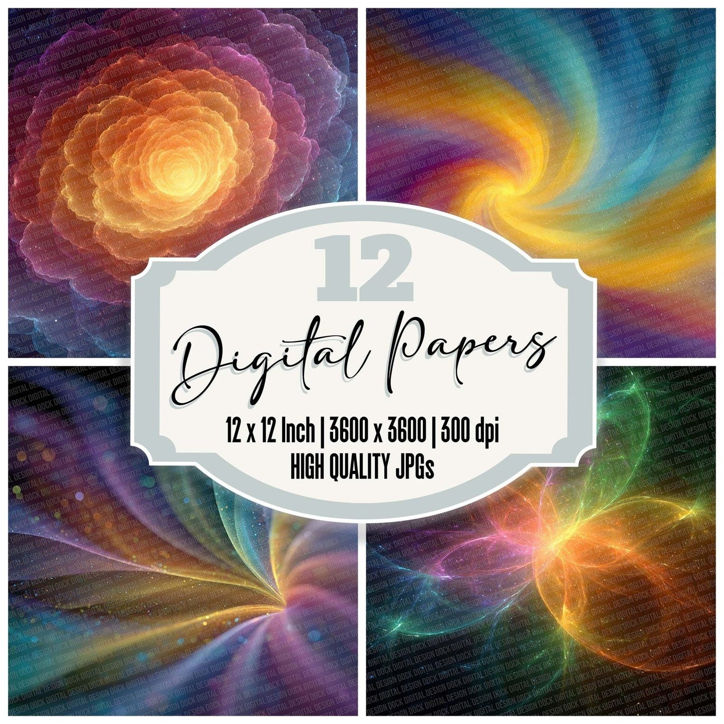 Kaleidoscope Flow Rainbow Floral Fusion Digital Paper Pack (DDD007662)