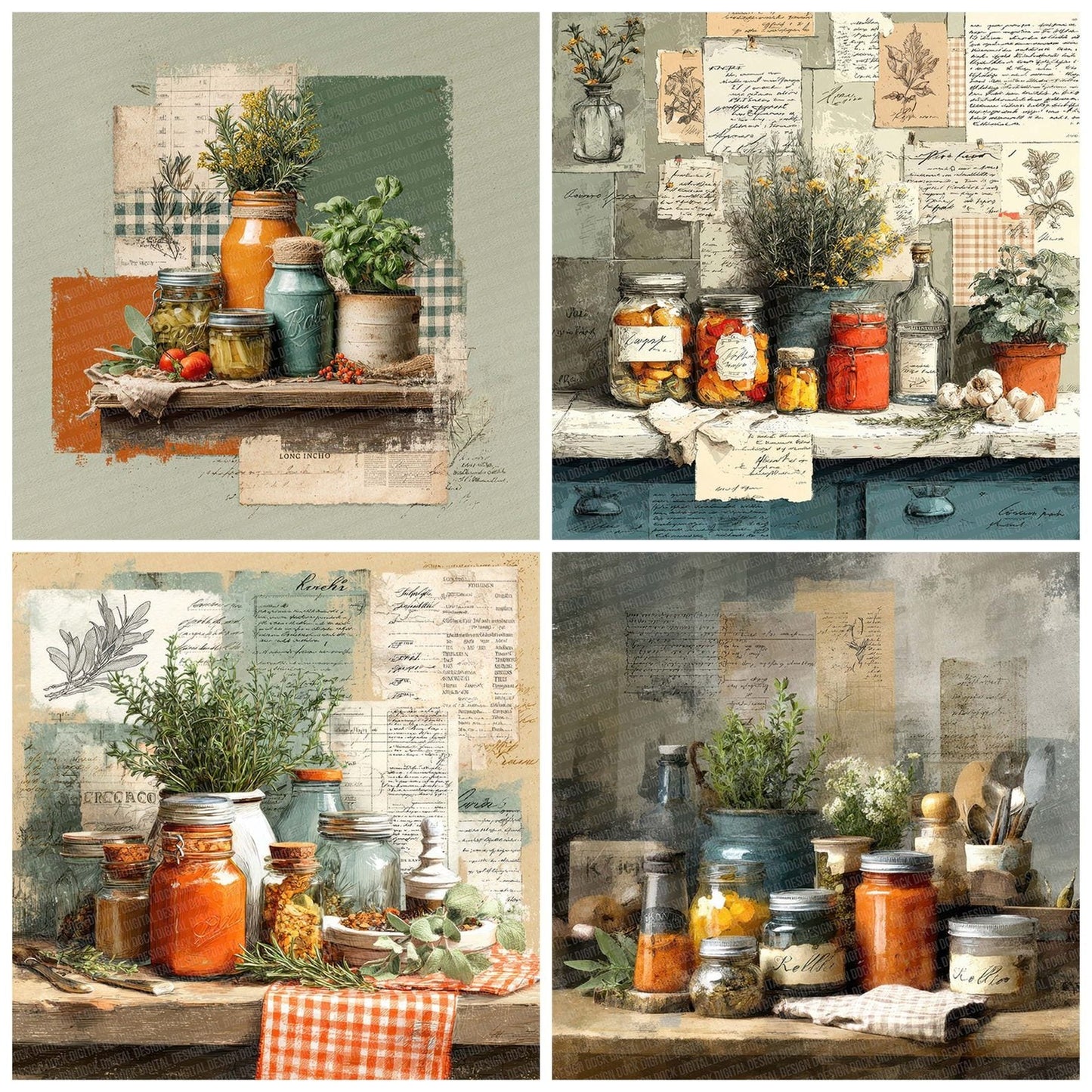 Kitchen Recipe Collage Digital Paper Pack (DDD002241)