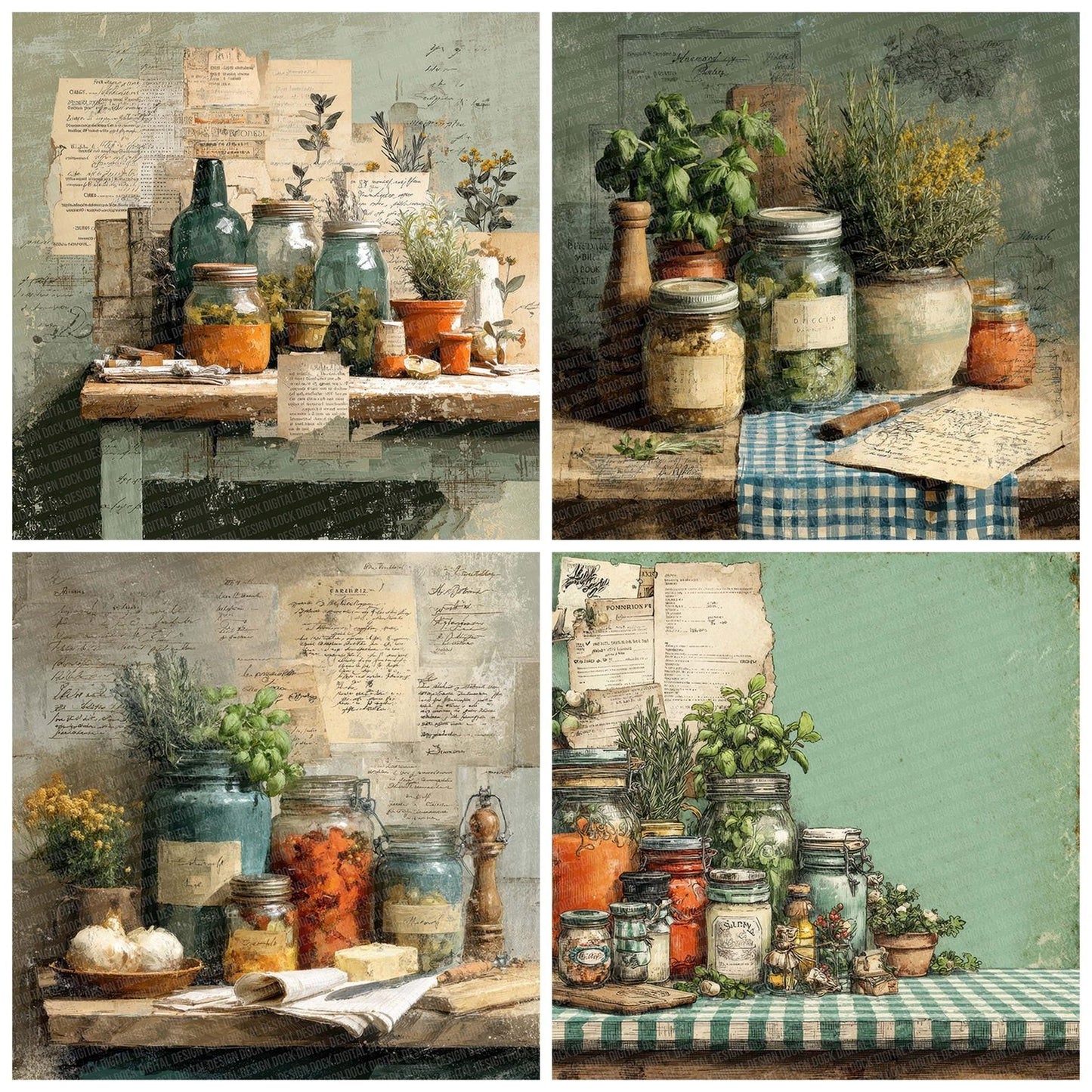 Kitchen Recipe Collage Digital Paper Pack (DDD002241)