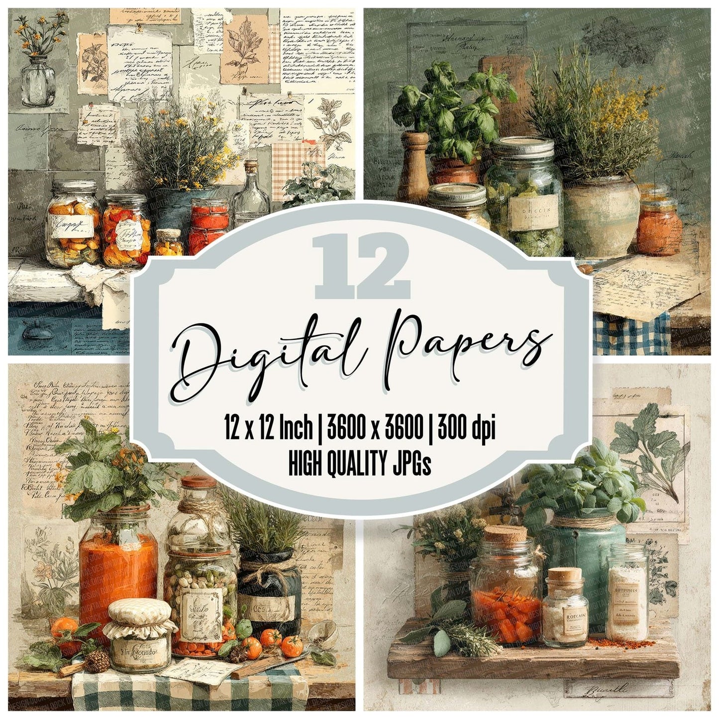 Kitchen Recipe Collage Digital Paper Pack (DDD002241)
