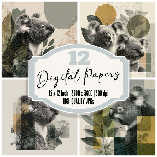Koala Eucalyptus Moodboard Digital Paper Pack (DDD002249)