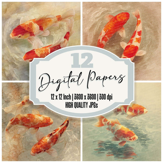 Koi Drift Japanese Watercolour Digital Paper Pack (DDD002250)