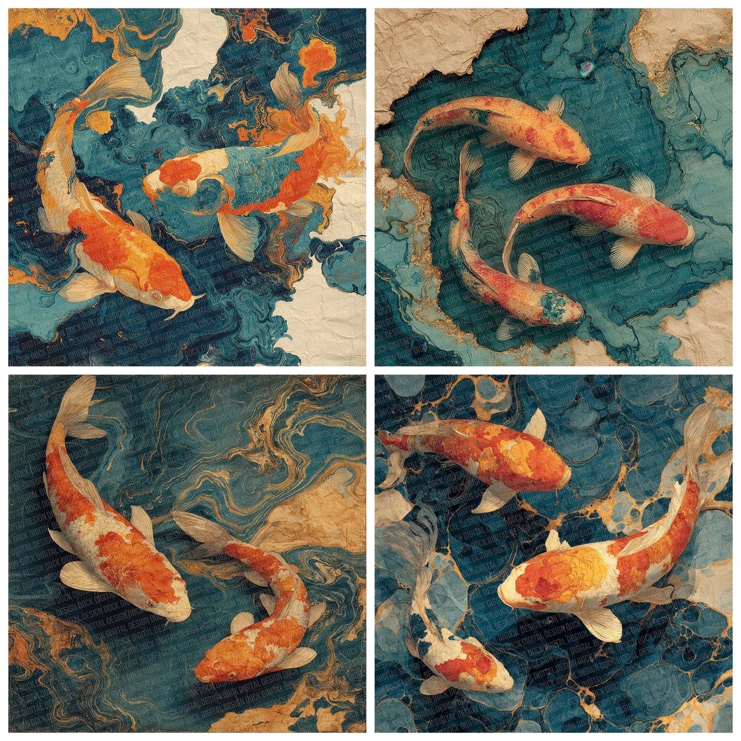 Koi Marble Rice Paper Digital Paper Pack (DDD007664)