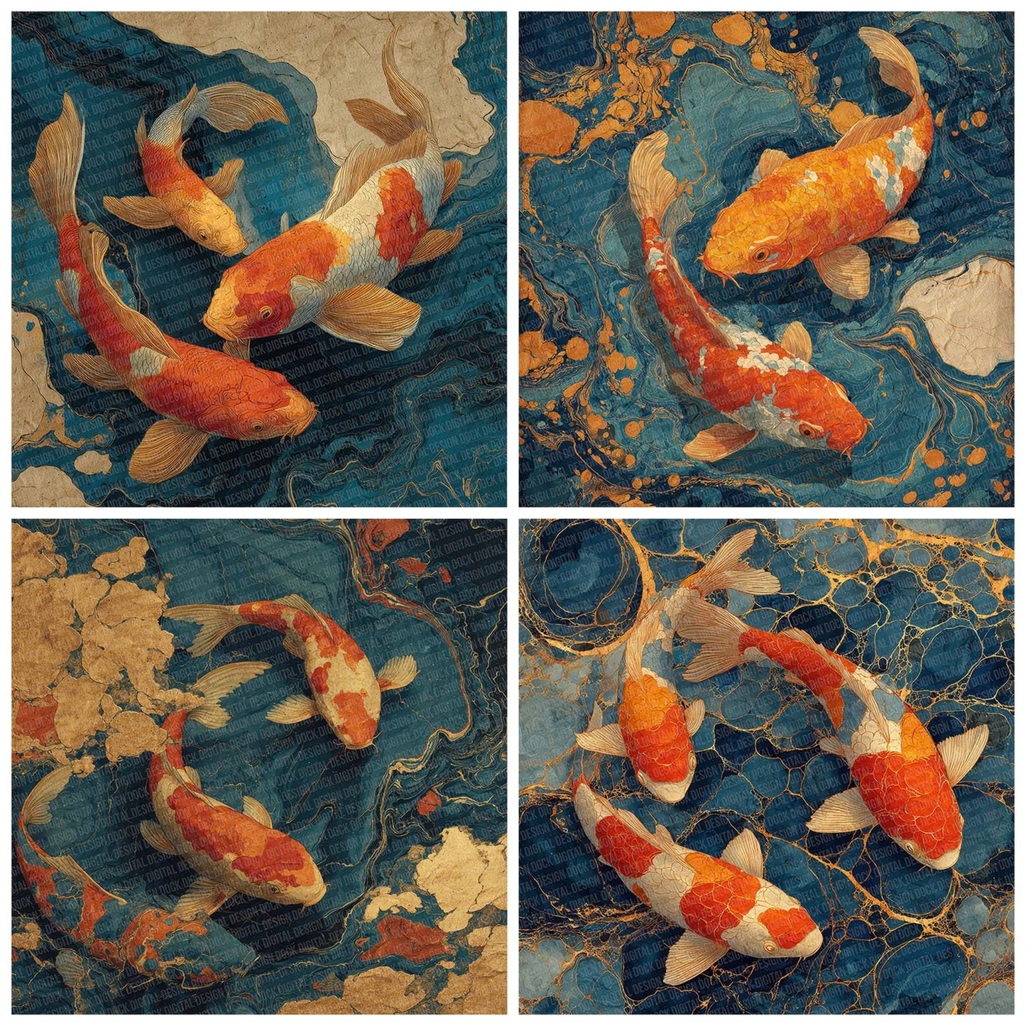 Koi Marble Rice Paper Digital Paper Pack (DDD007664)
