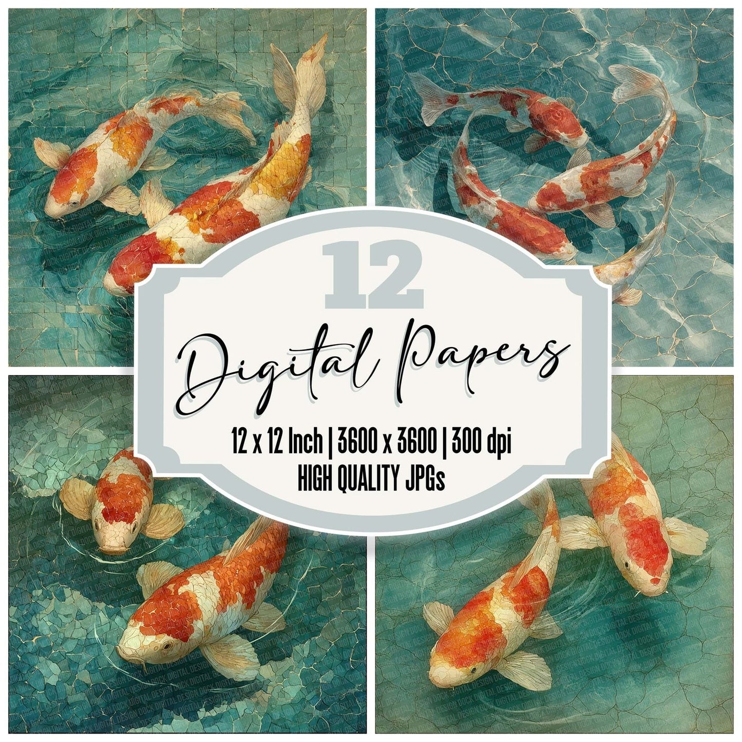 Koi Teal Ripple Digital Paper Pack (DDD007665)
