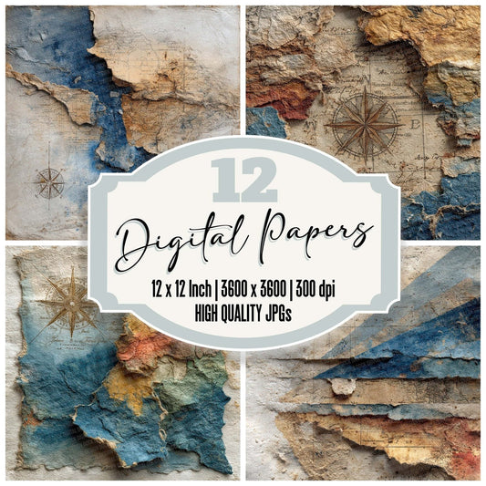 Kraft Blueprint Map Digital Paper Pack (DDD007666)