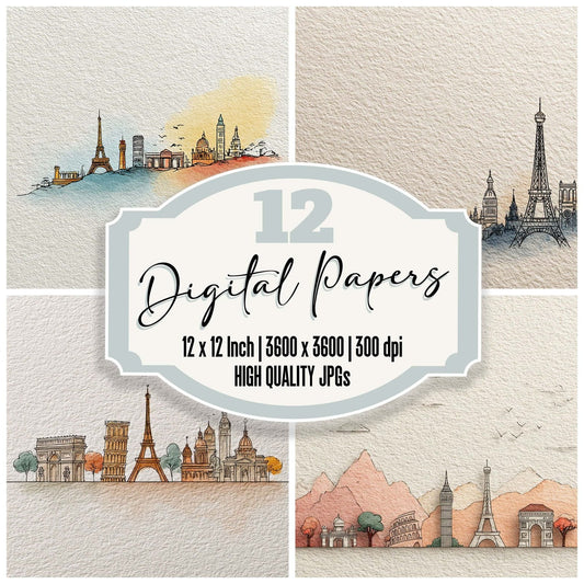Landmark Outline Travel Digital Paper Pack (DDD002272)