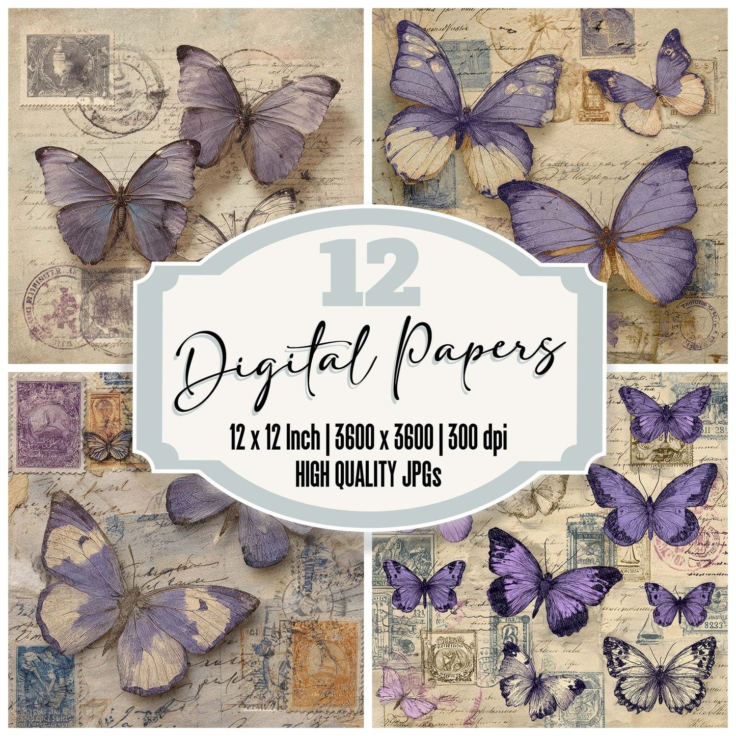 Lavender Butterfly Stamp Digital Paper Pack (DDD007668)