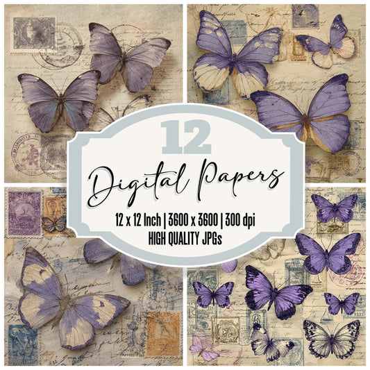 Lavender Butterfly Stamp Digital Paper Pack (DDD007668)