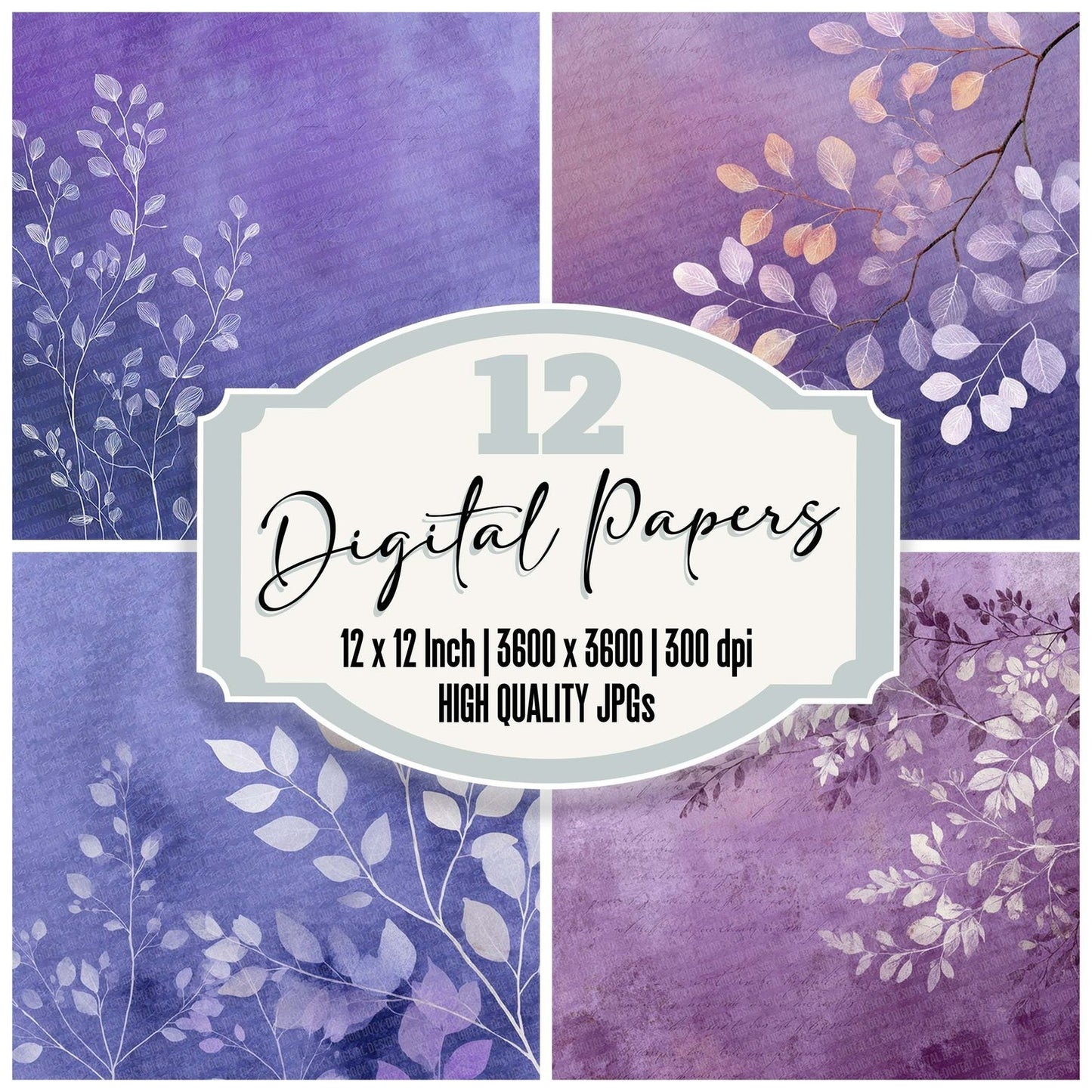 Lavender Leaf Outline Digital Paper Pack (DDD002290)