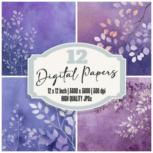 Lavender Leaf Outline Digital Paper Pack (DDD002290)