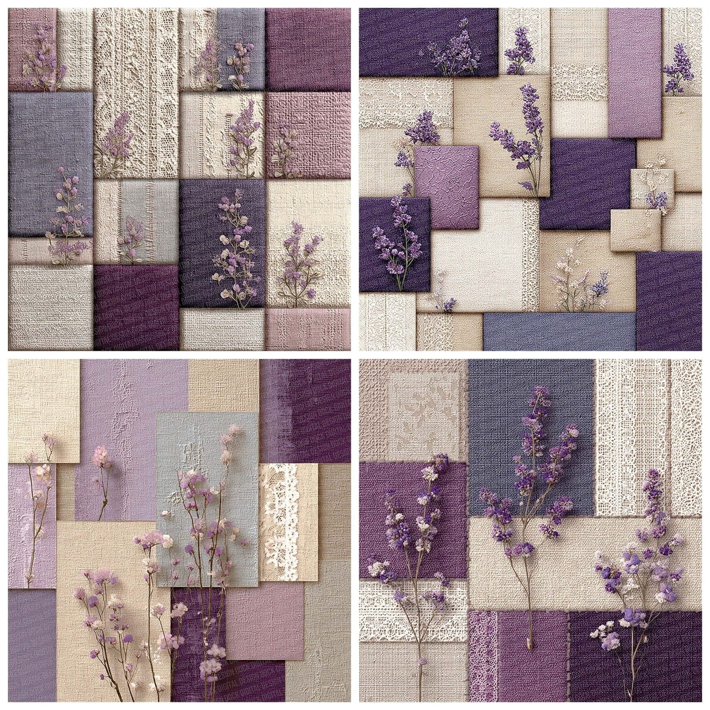 Lavender Linen Shabby Patchwork Fabric Digital Paper Pack (DDD002291)