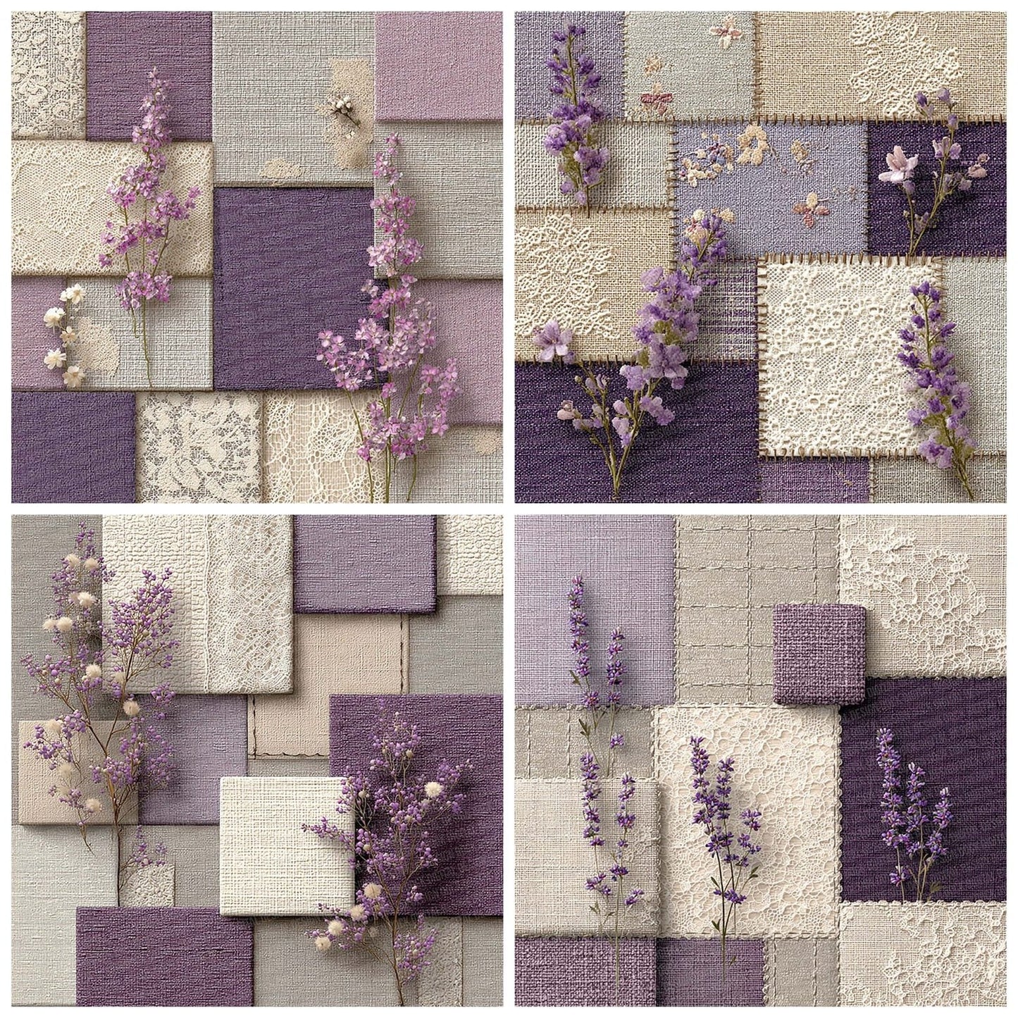 Lavender Linen Shabby Patchwork Fabric Digital Paper Pack (DDD002291)