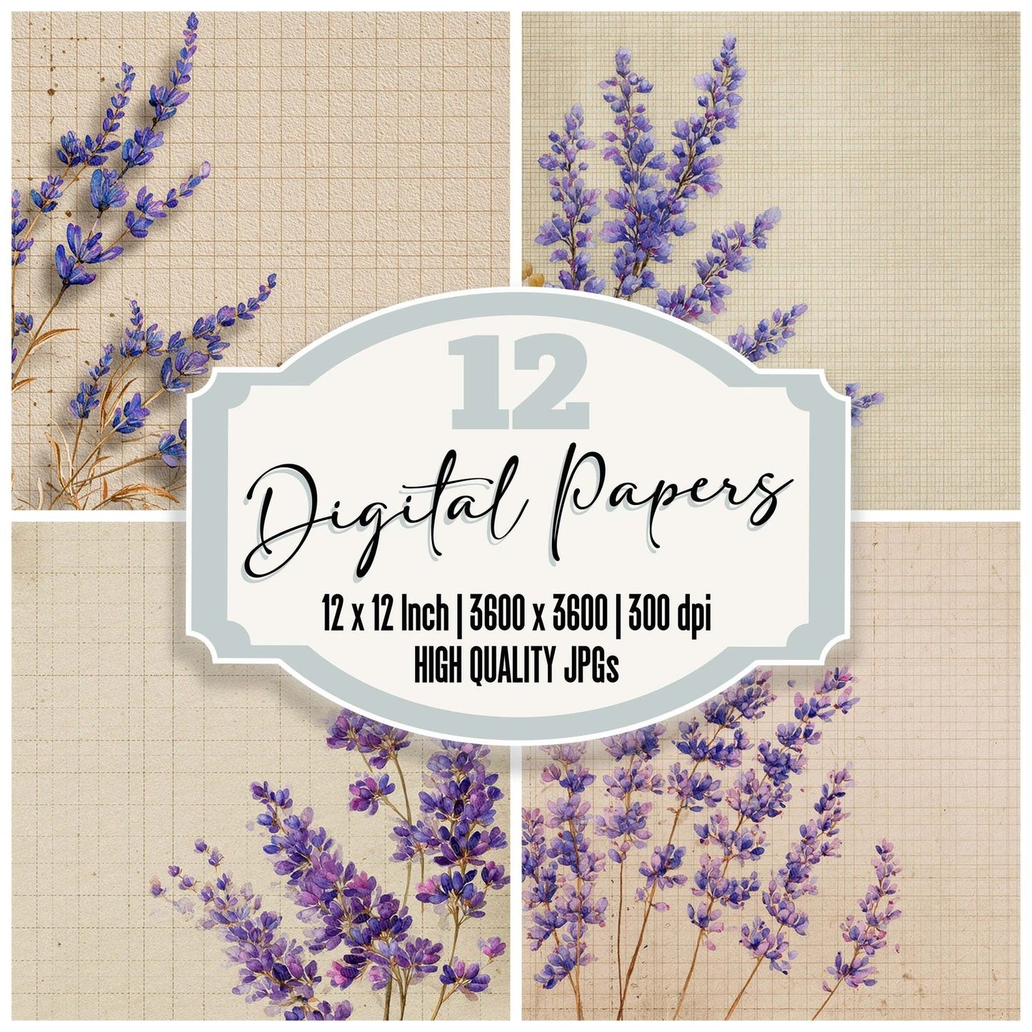 Lavender Parchment Grid Digital Paper Pack (DDD007670)