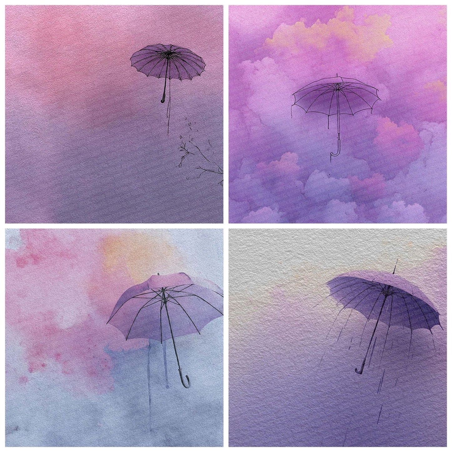 Lavender Umbrella LineArt Wash Digital Paper Pack (DDD002304)