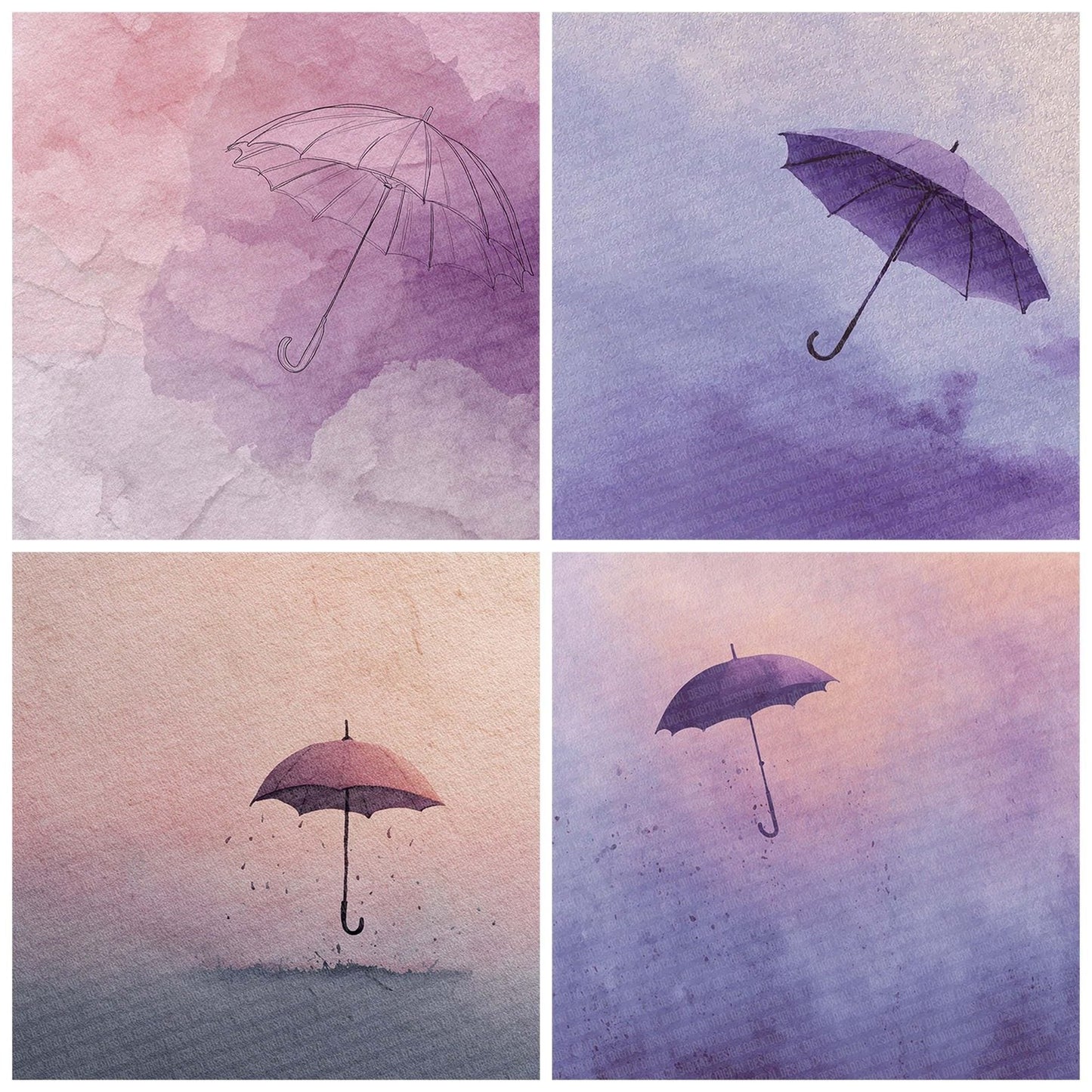 Lavender Umbrella LineArt Wash Digital Paper Pack (DDD002304)