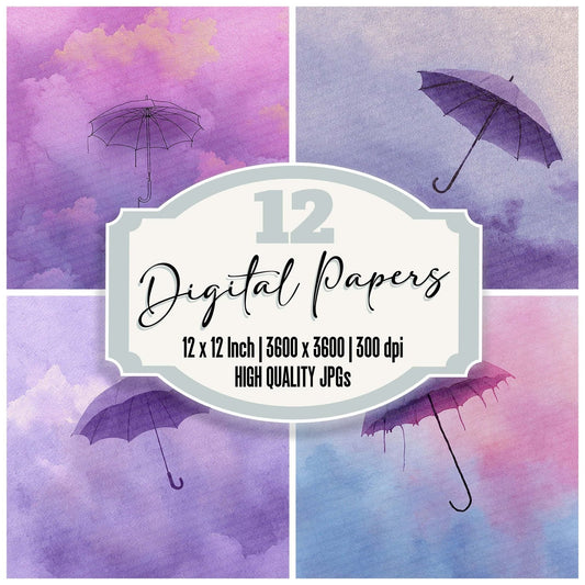 Lavender Umbrella LineArt Wash Digital Paper Pack (DDD002304)