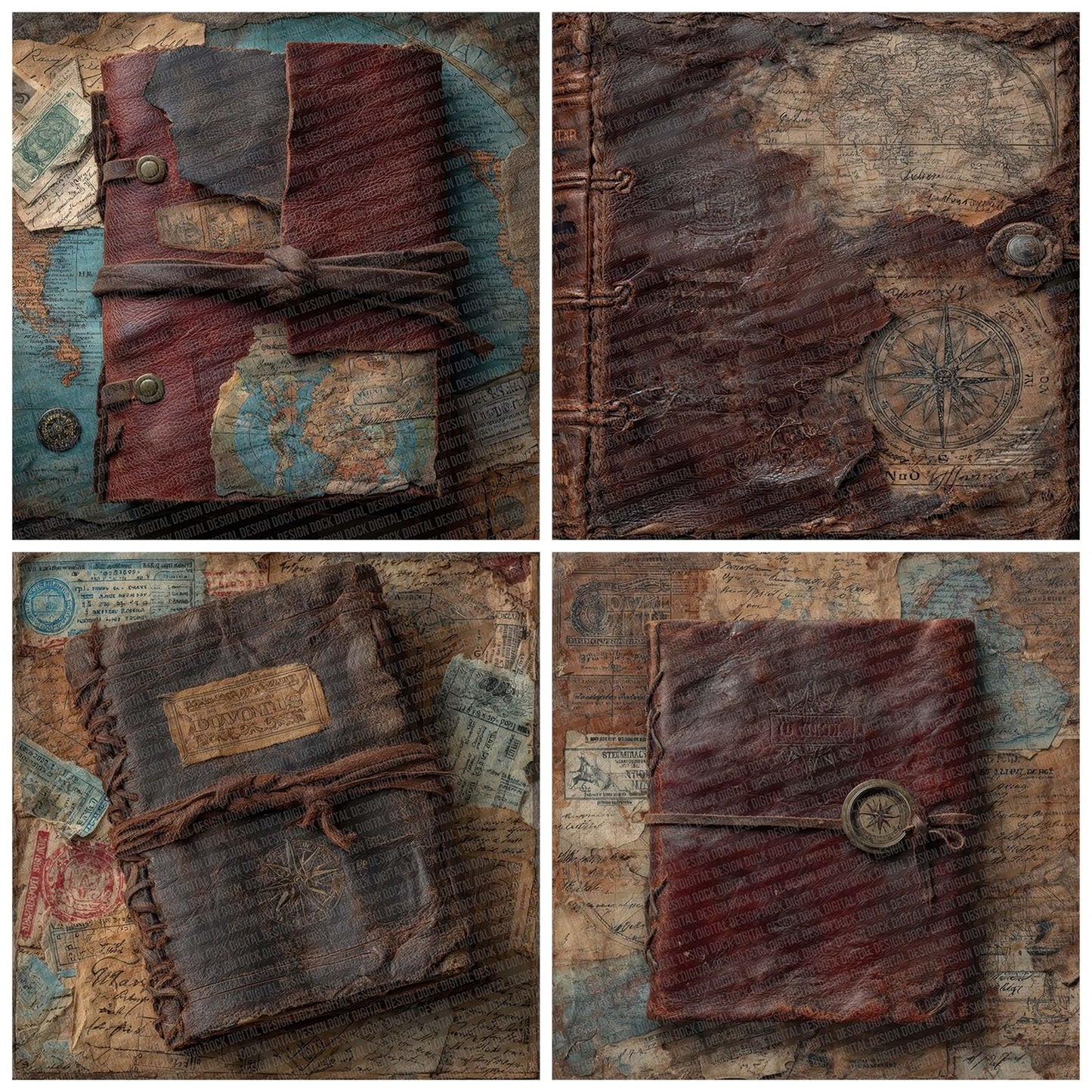 Leather Travel Journal Digital Paper Pack (DDD007672)