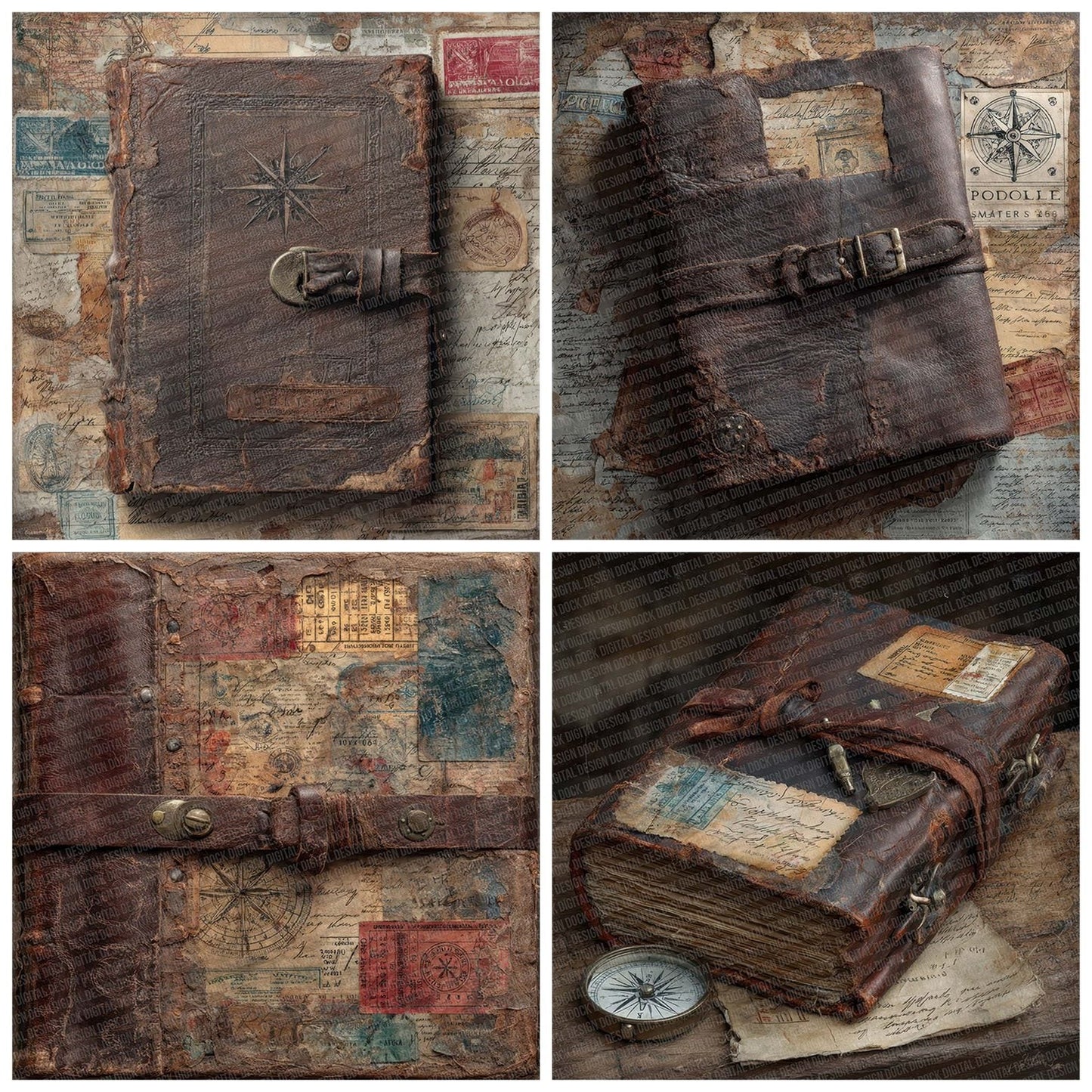 Leather Travel Journal Digital Paper Pack (DDD007672)