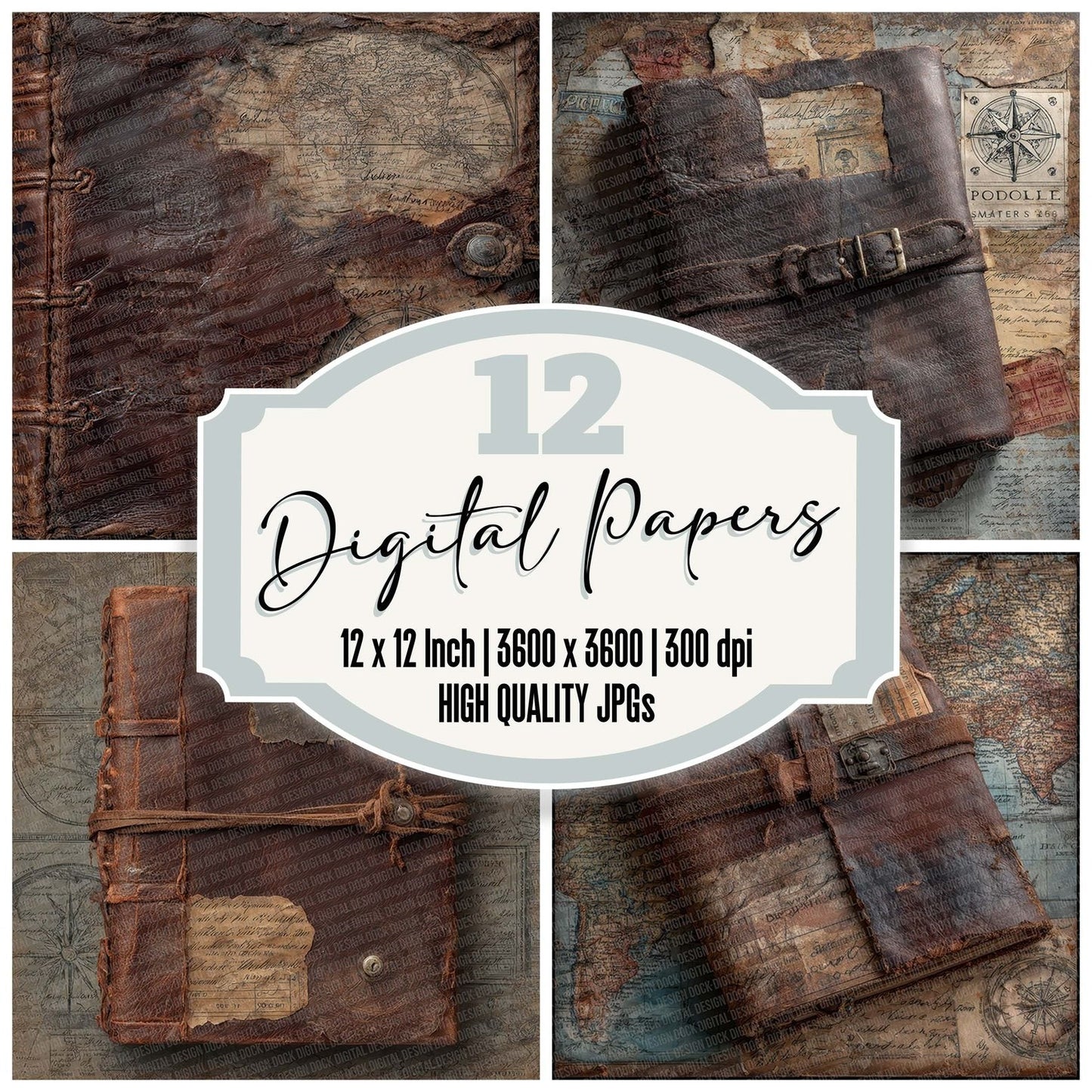 Leather Travel Journal Digital Paper Pack (DDD007672)