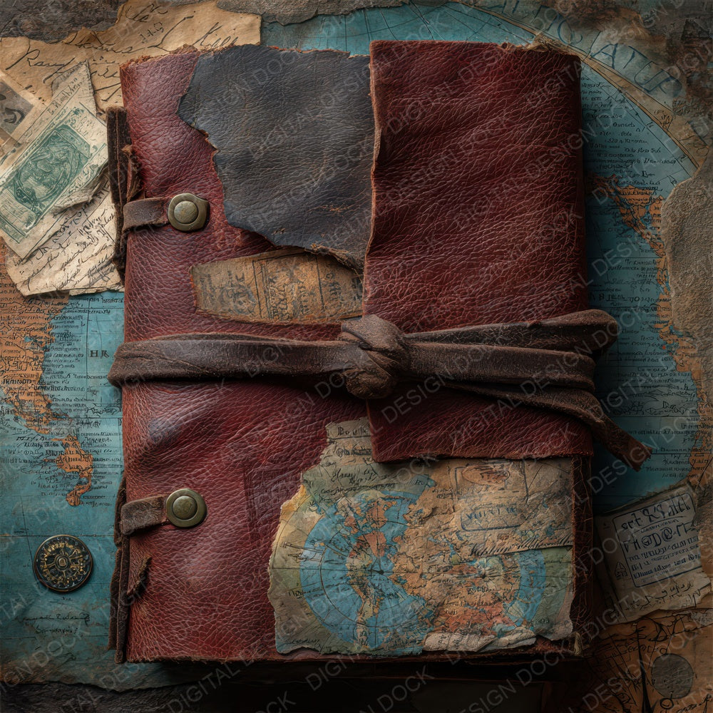 Leather Travel Journal Digital Paper Pack (DDD007672)