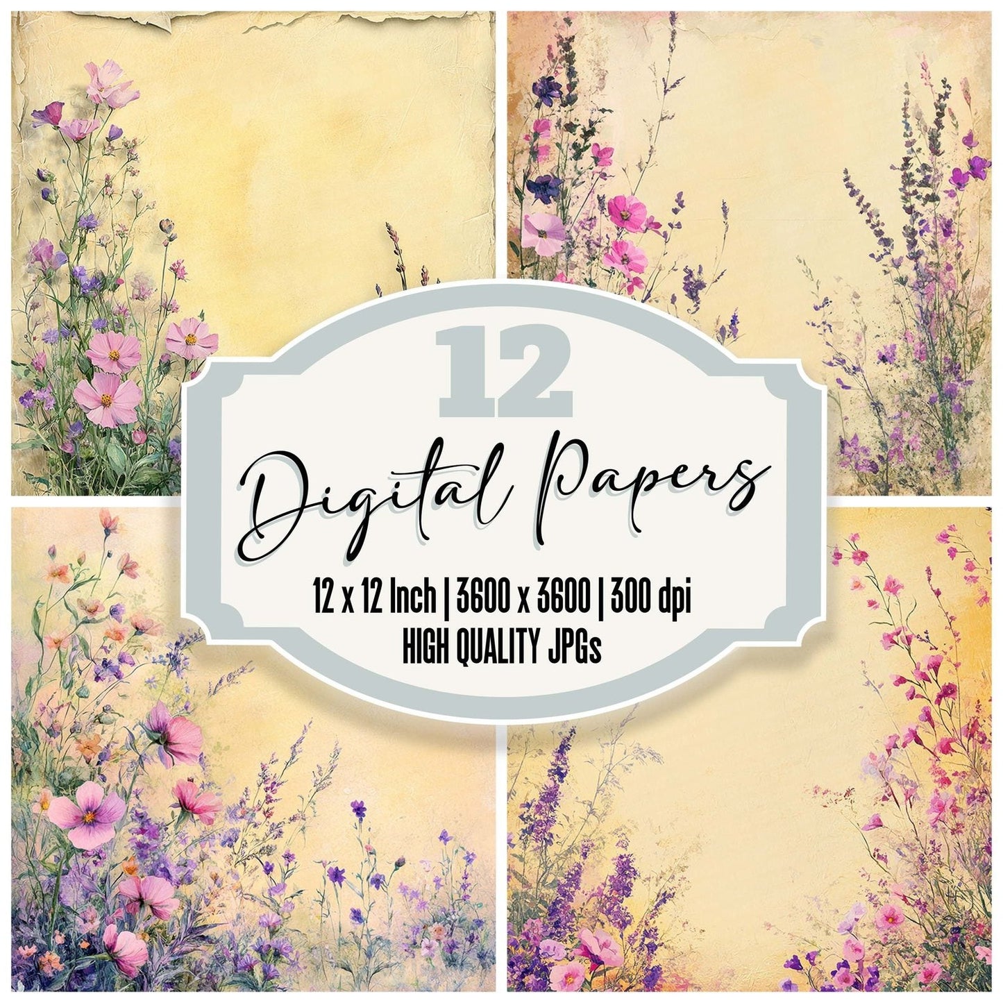 Lemon Pastel Bloom Edge Digital Paper Pack (DDD002321)