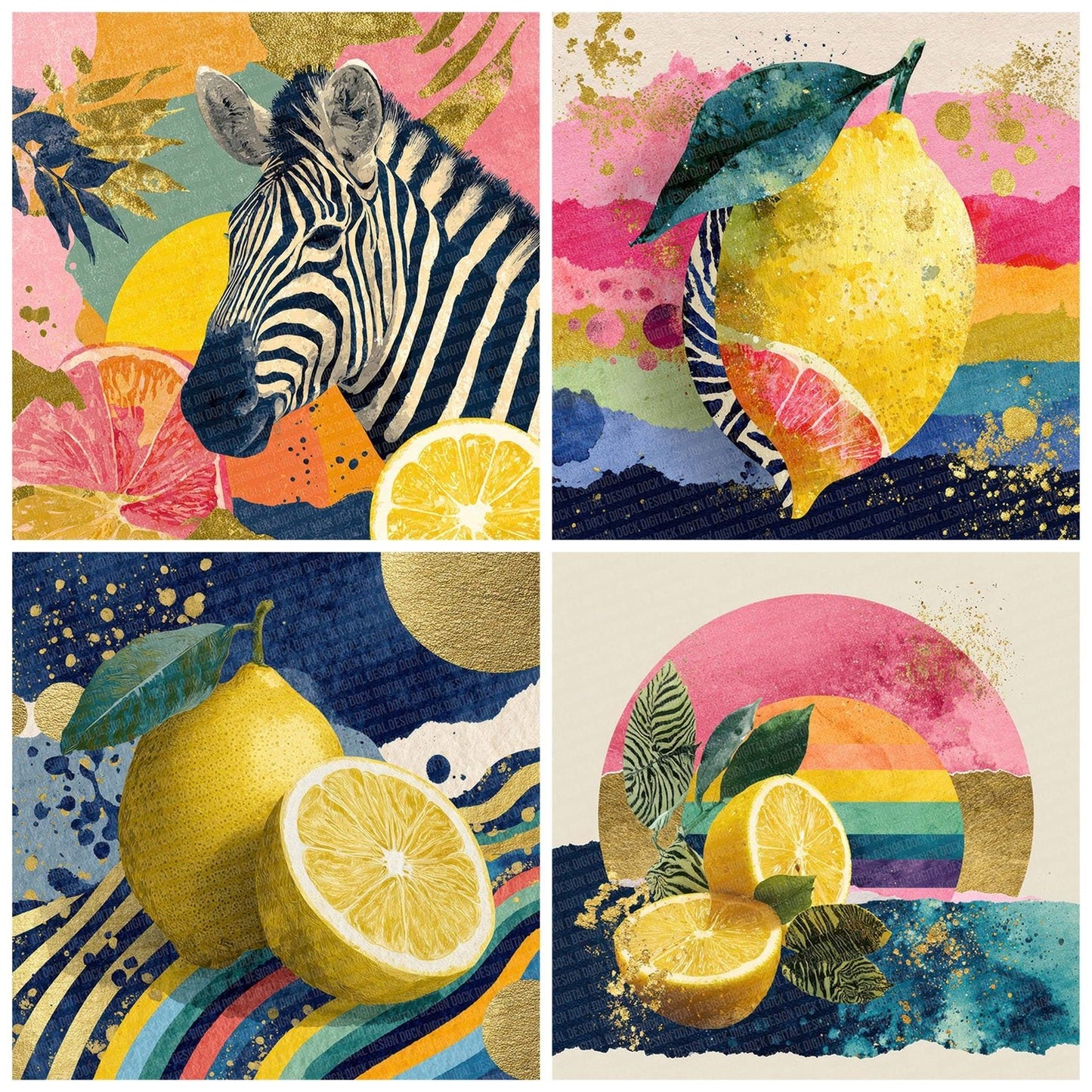 Lemon Zebra Splash Digital Paper Pack (DDD002324)