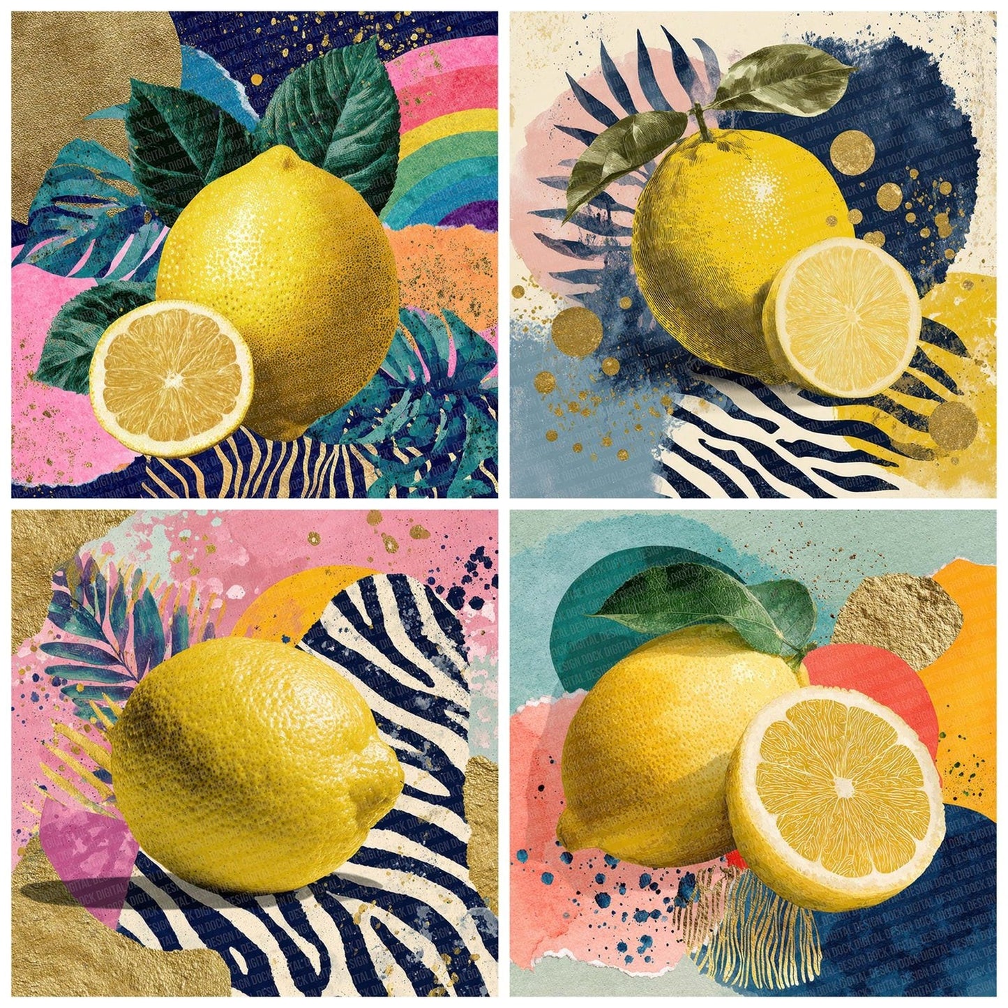 Lemon Zebra Splash Digital Paper Pack (DDD002324)