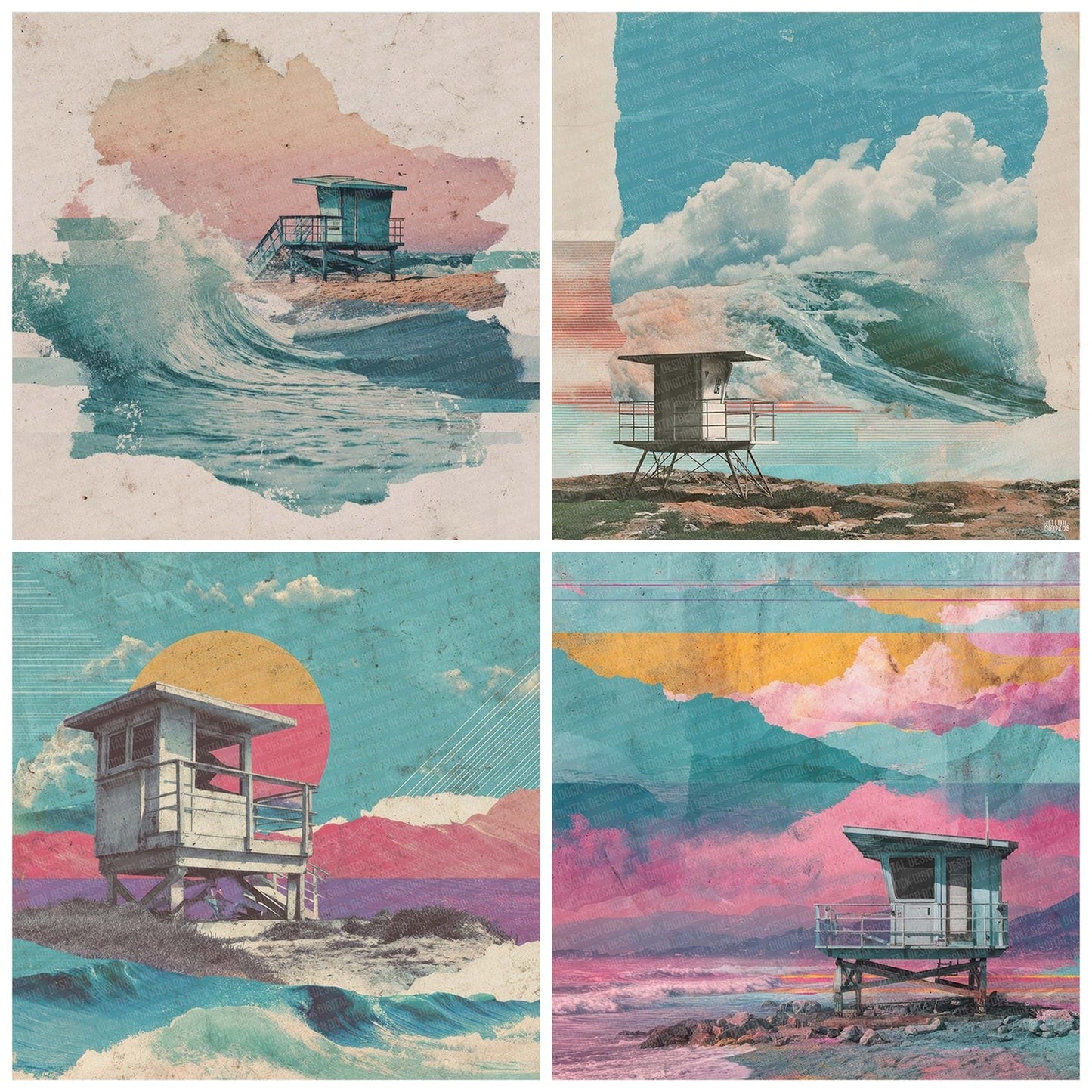 Lifeguard Collage Waves Digital Paper Pack (DDD002335)