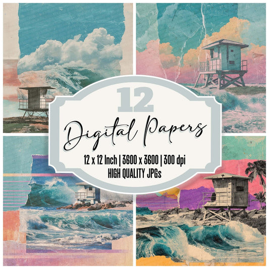 Lifeguard Collage Waves Digital Paper Pack (DDD002335)