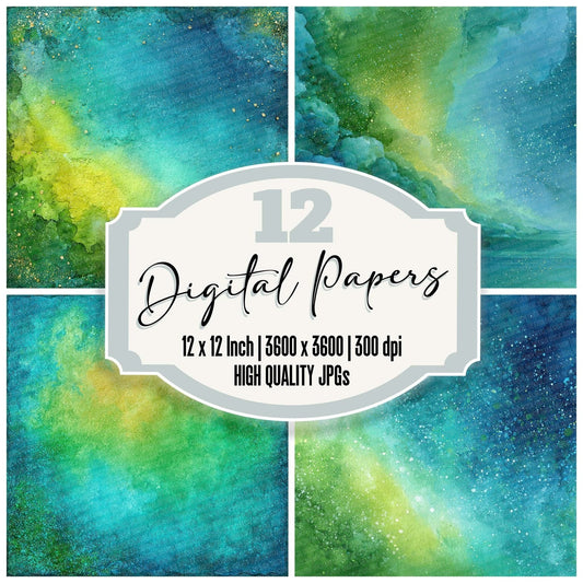 Lime Turquoise Glitter Digital Paper Pack (DDD002358)