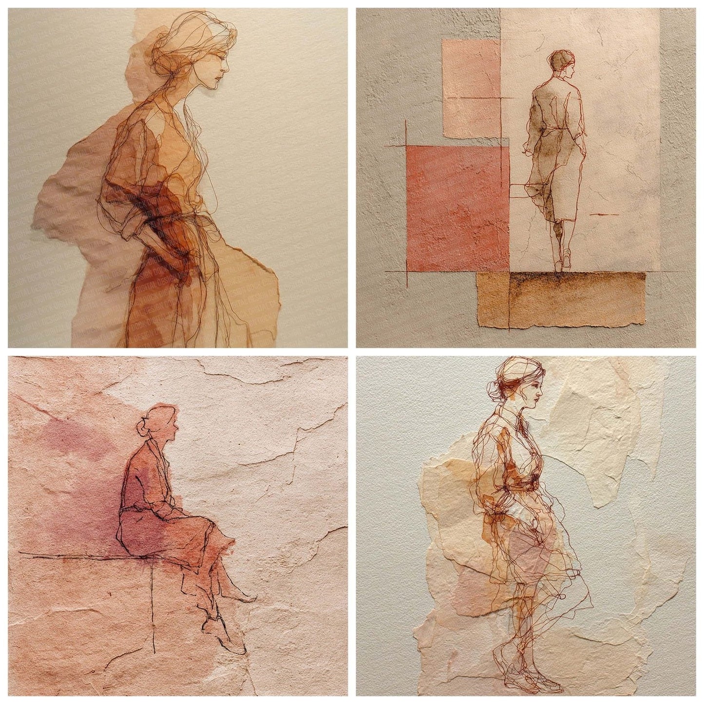 Line Figure Clay Wash Digital Paper Pack (DDD002364)