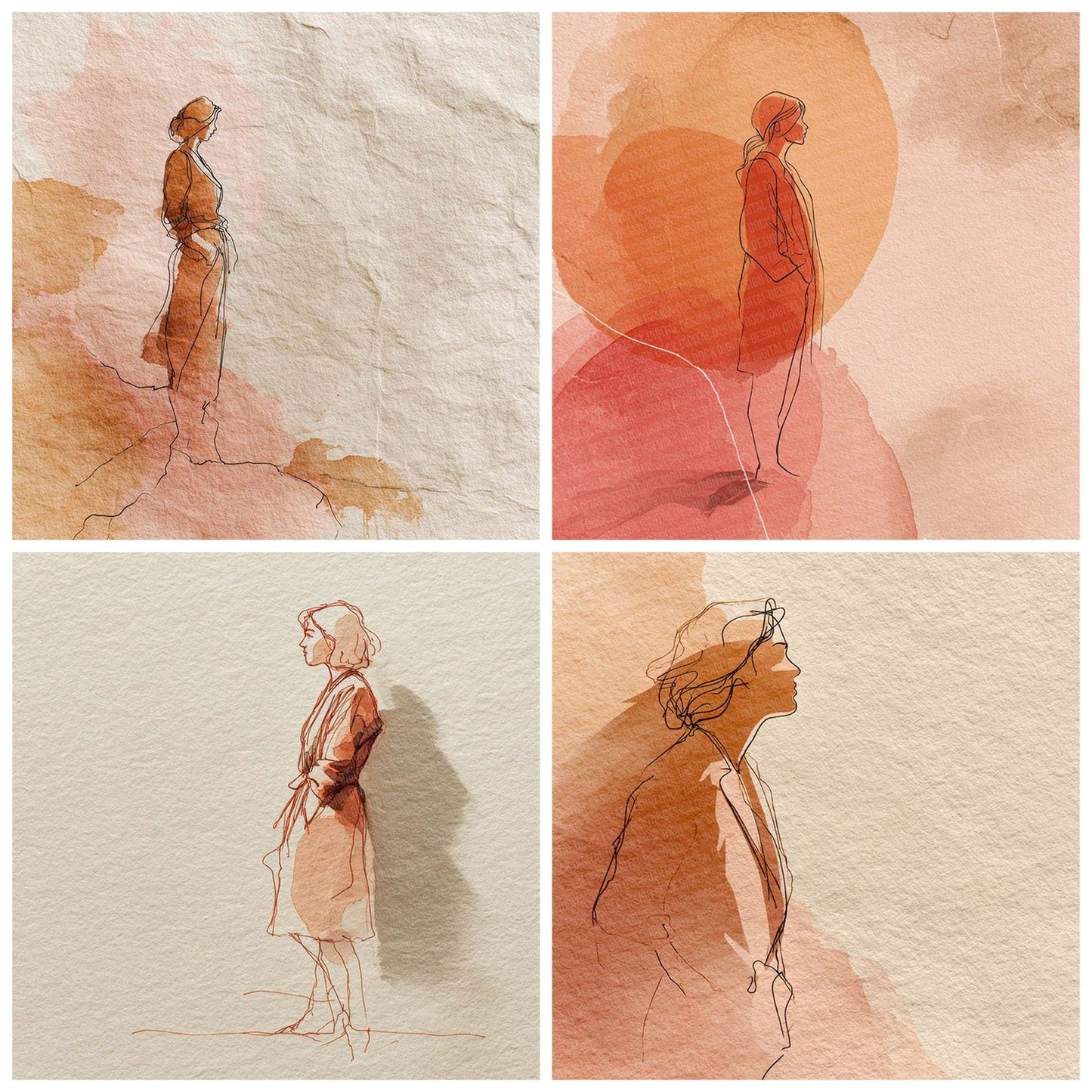 Line Figure Clay Wash Digital Paper Pack (DDD002364)
