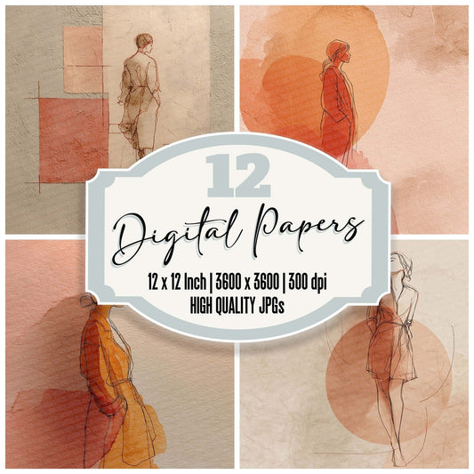 Line Figure Clay Wash Digital Paper Pack (DDD002364)