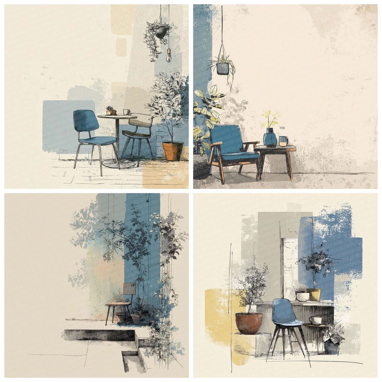 Line Living Room Neutral Wash Digital Paper Pack (DDD002366)