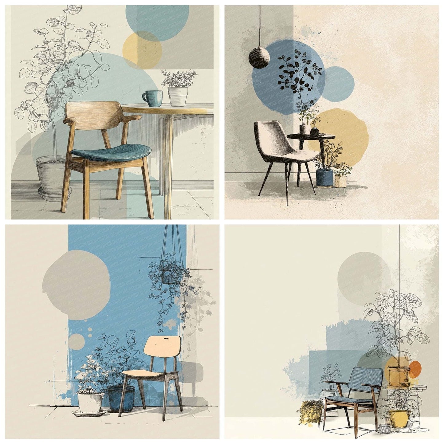 Line Living Room Neutral Wash Digital Paper Pack (DDD002366)