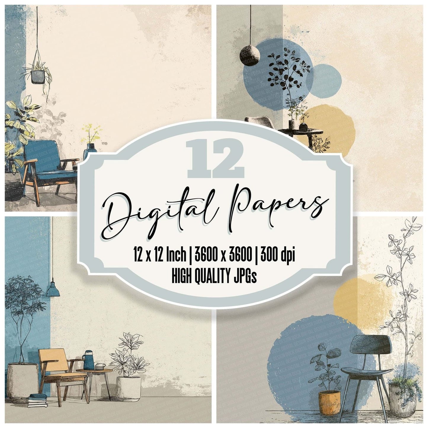 Line Living Room Neutral Wash Digital Paper Pack (DDD002366)