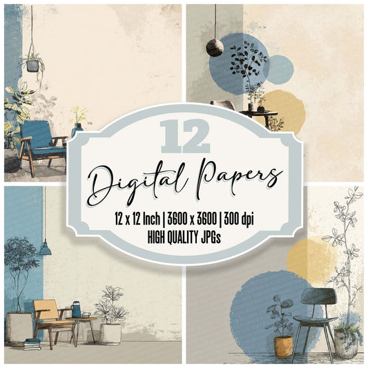 Line Living Room Neutral Wash Digital Paper Pack (DDD002366)