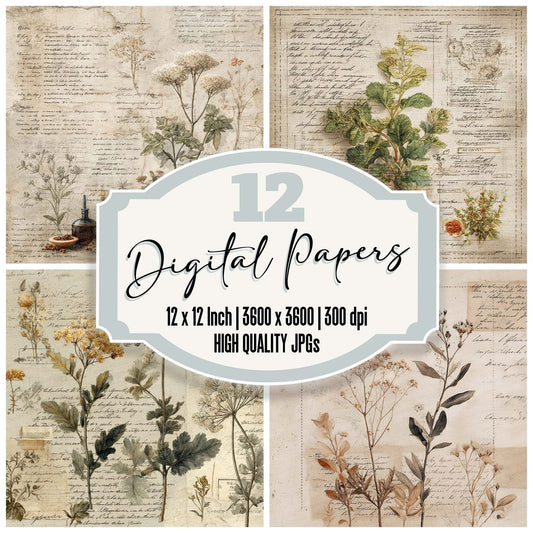 Linen Herb Script Digital Paper Pack (DDD002371)